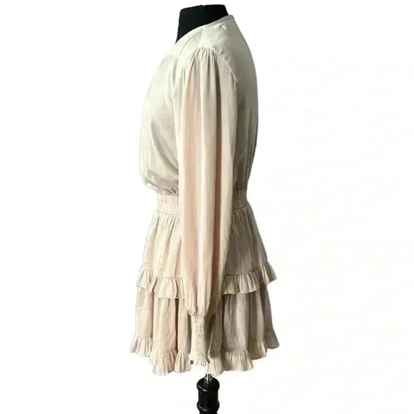 DO+BE TOTALLY TAUPE RUFFLE SMOCKED MIDI DRESS SIZE M - Picture 2 of 5